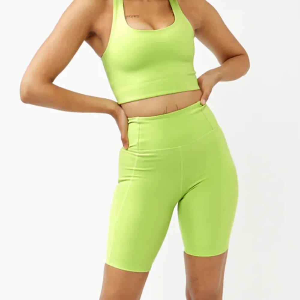 GIRLFRIEND COLLECTIVE Green High-Rise Bike Shorts - Size Large | Key Lime Color